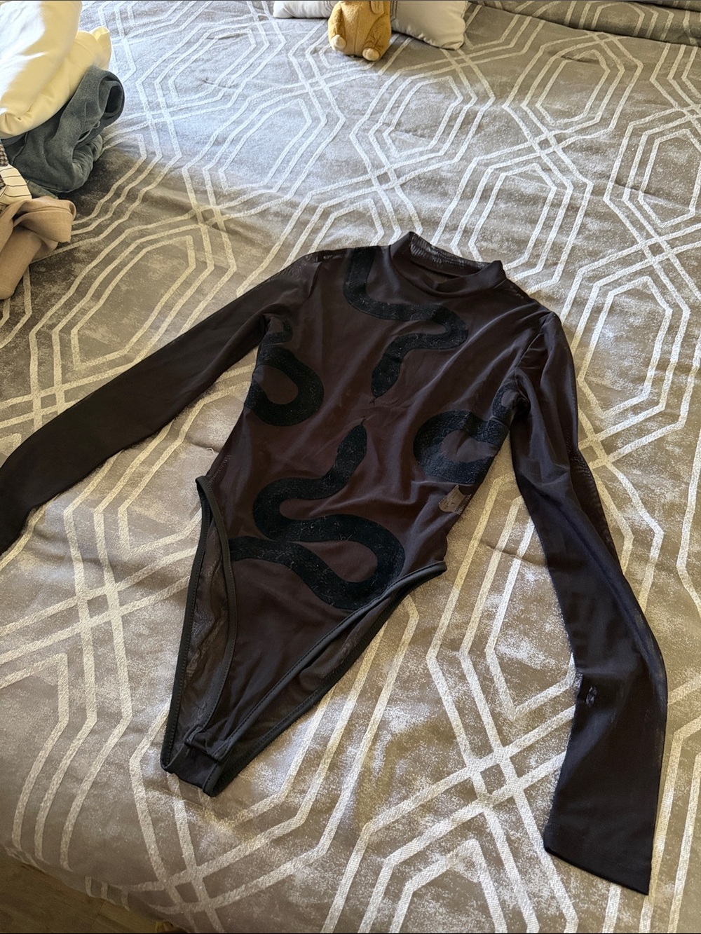 Black Long-Sleeve Snake-Accent Bodysuit